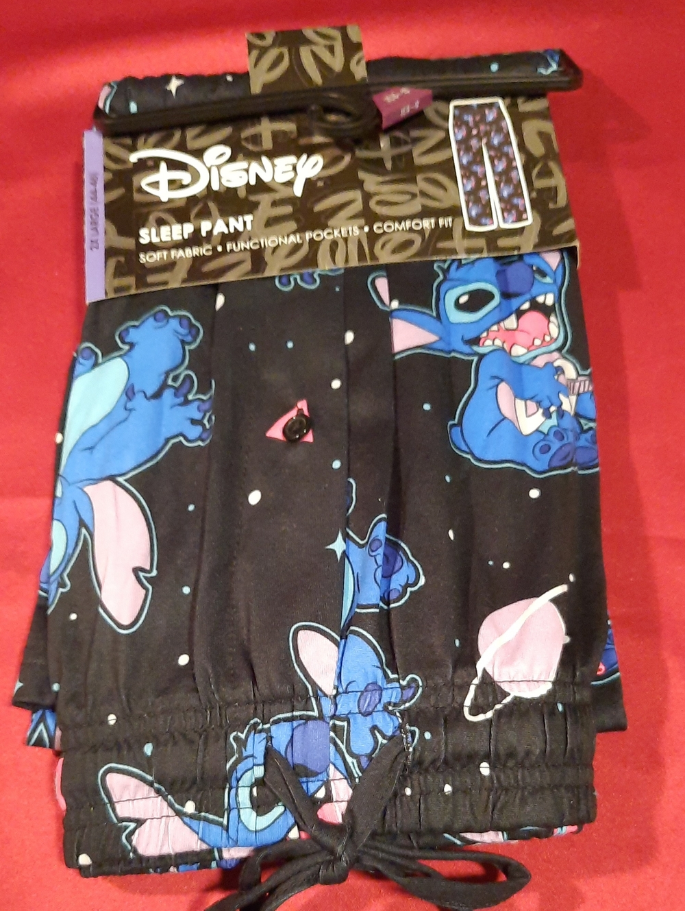 Mens 2XL Disney Black Lilo & Stitch Pajama Bottoms Soft Sleep Pant with Pockets